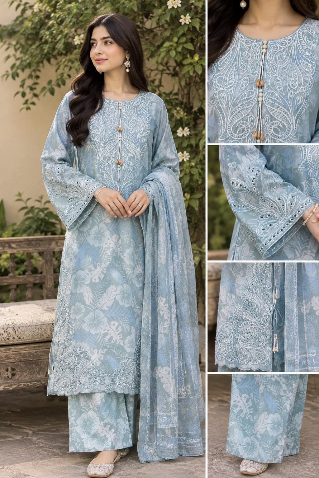 Aqua Bloom – Premium Winter Kotrai 3-Piece Suit